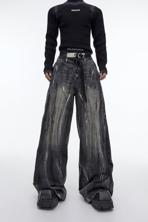 Vintage-Distressed-Wide-Leg-Jeans-Handpainted-High-Waisted-Pants-Ink-Black