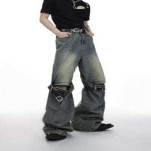 Vintage-Faded-Black-Flare-Jeans---High-Waist-Belt-Loop-Design-Blue