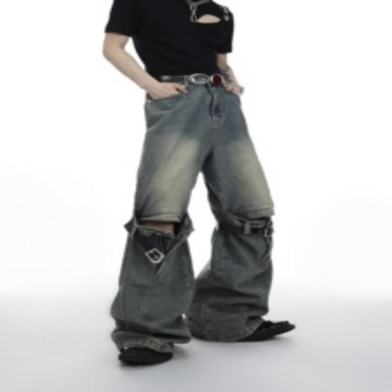 Vintage-Faded-Black-Flare-Jeans---High-Waist-Belt-Loop-Design-Blue