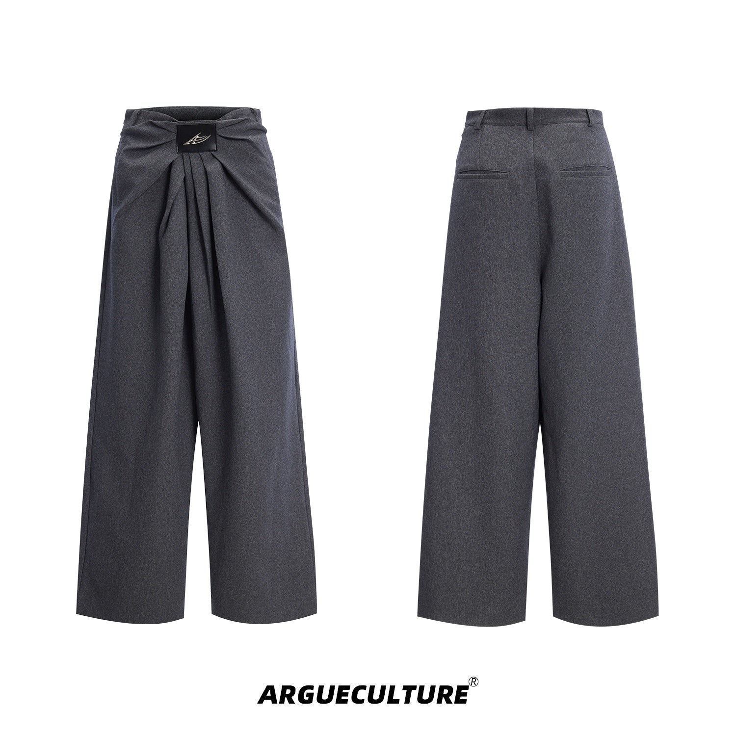 Vintage-French-Pleat-Wide-Leg-Pants---Relaxed-Drop-Crotch-Trousers-Gray-Bottoms