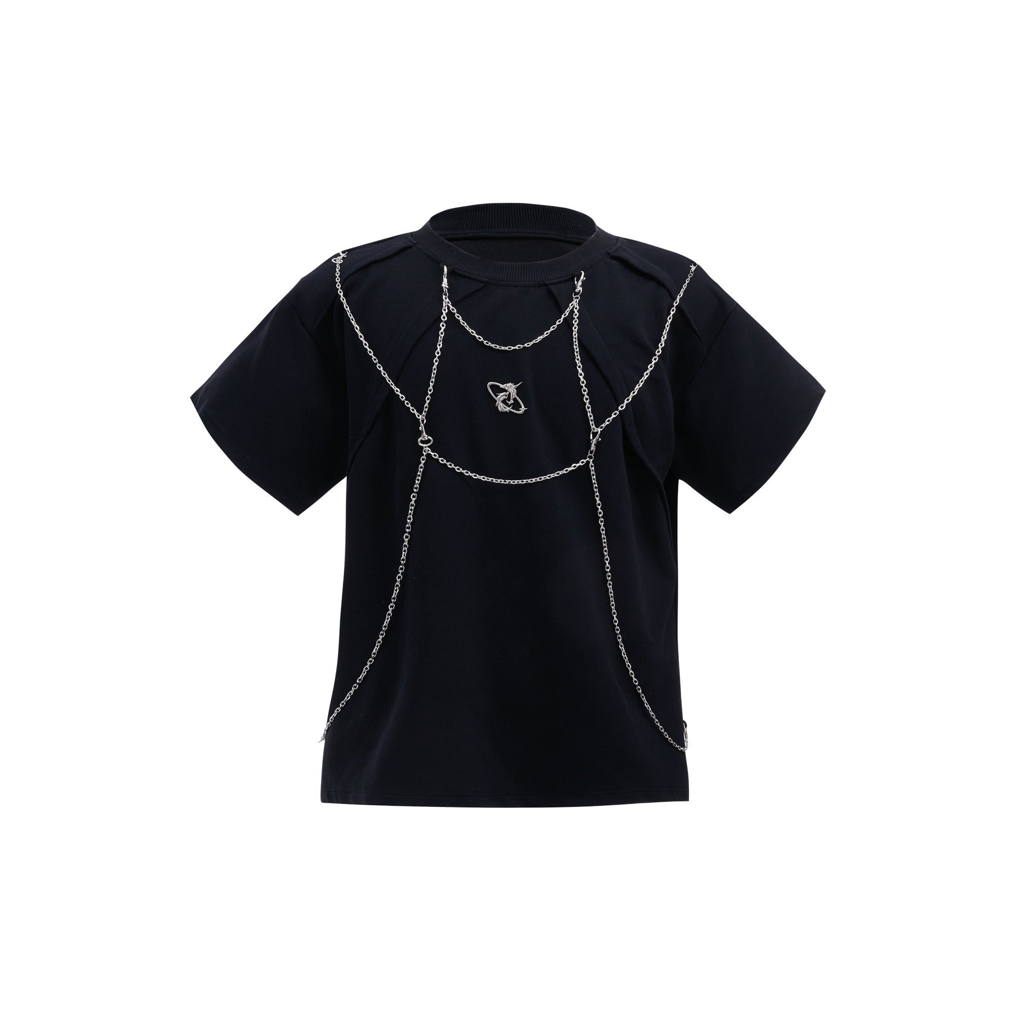 Vintage-Metal-Chain-Oversized-Streetwear-T-Shirt---Distressed-Shoulder-Pads-Black