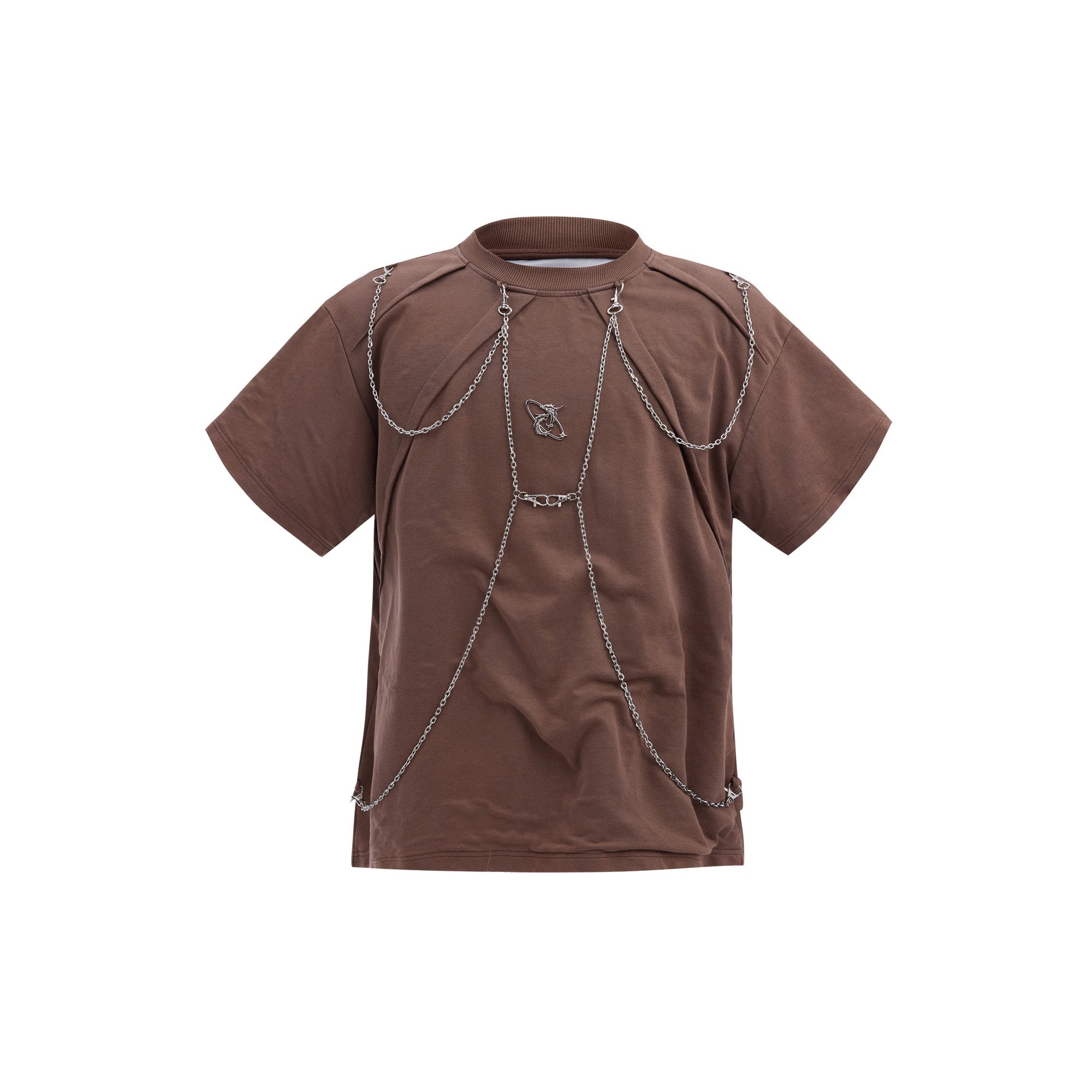 Vintage-Metal-Chain-Oversized-Streetwear-T-Shirt---Distressed-Shoulder-Pads-Yellow