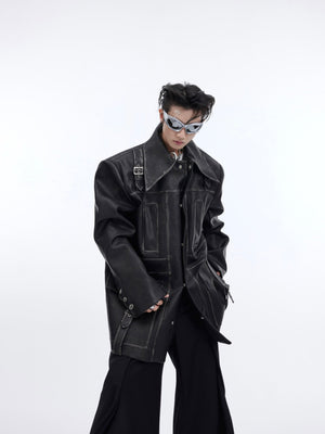 Vintage-Red-Distressed-Leather-Jacket---Oversized-Fit---Bone-Stitching-Black-