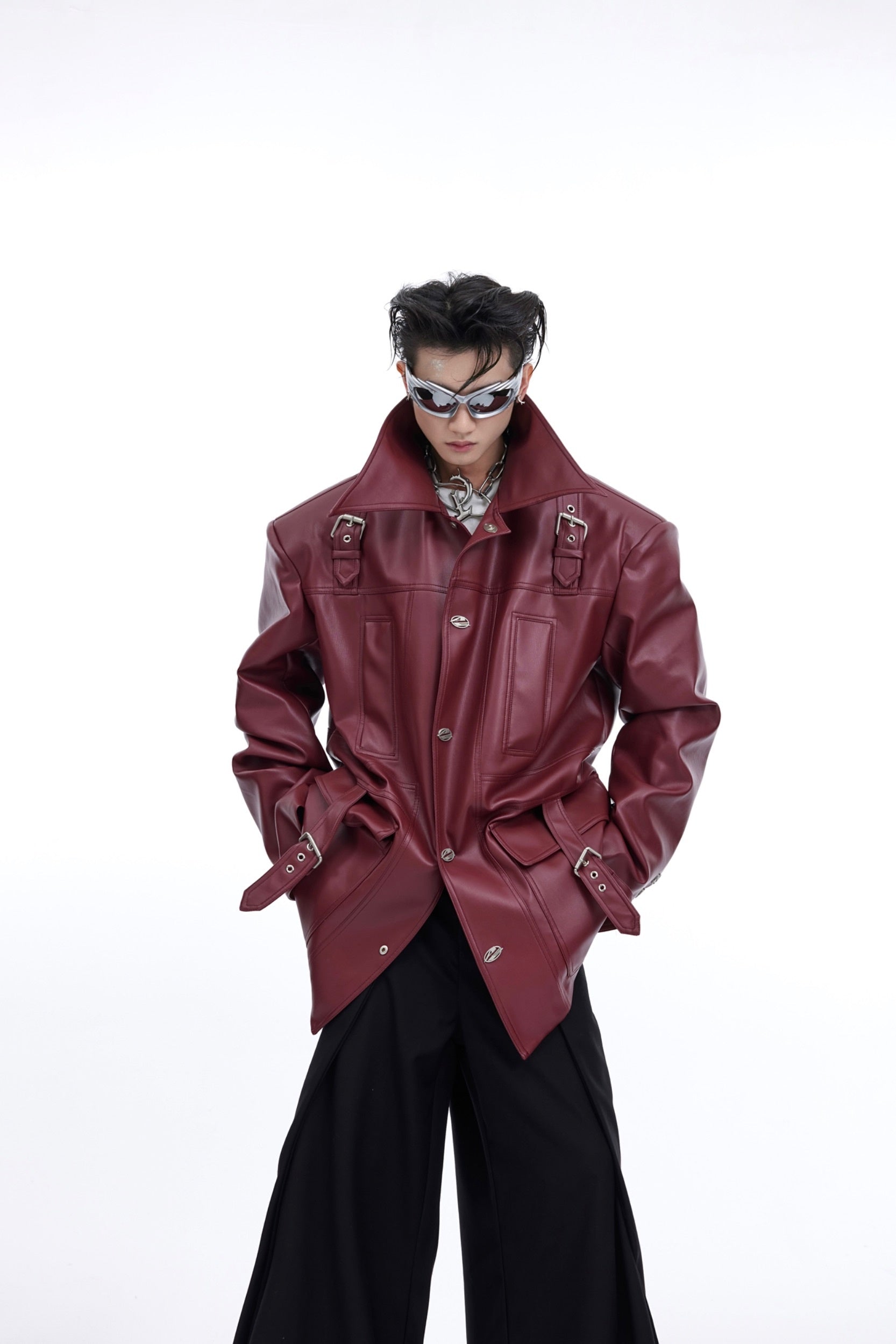 Vintage-Red-Distressed-Leather-Jacket---Oversized-Fit---Bone-Stitching-Red