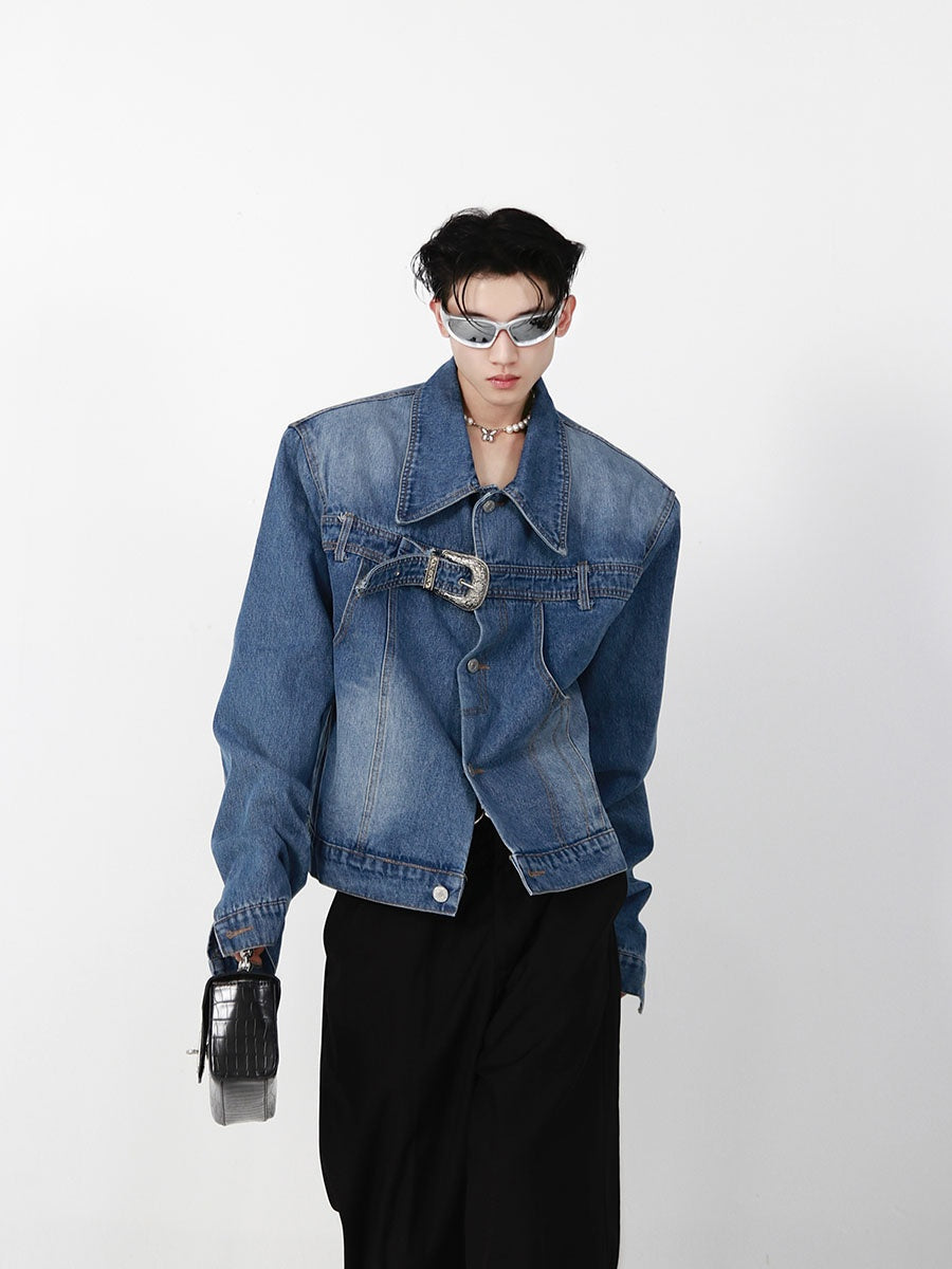 Vintage-Washed-Cropped-Denim-Jacket---Metal-Buckle-Streetwear-Light-Blue