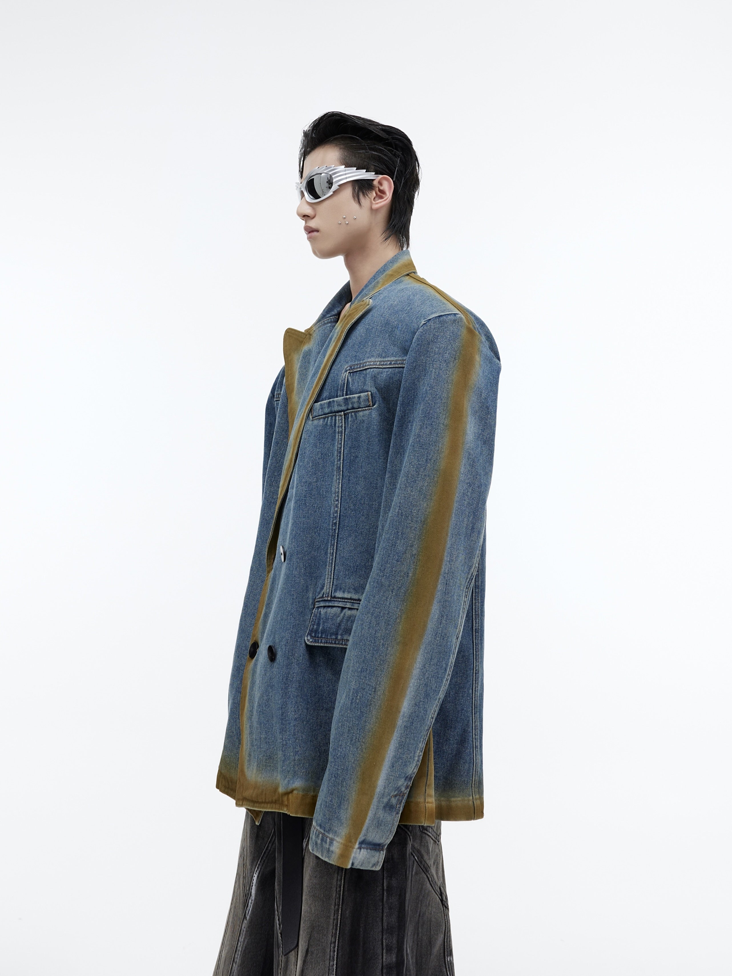 Vintage-Washed-Denim-Blazer---Gradient-Lines--Structured-Shoulder-Blue