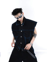 Vintage-Washed-Denim-Vest-Set---Hand-Painted-Sleeveless-Streetwear-Black-Top