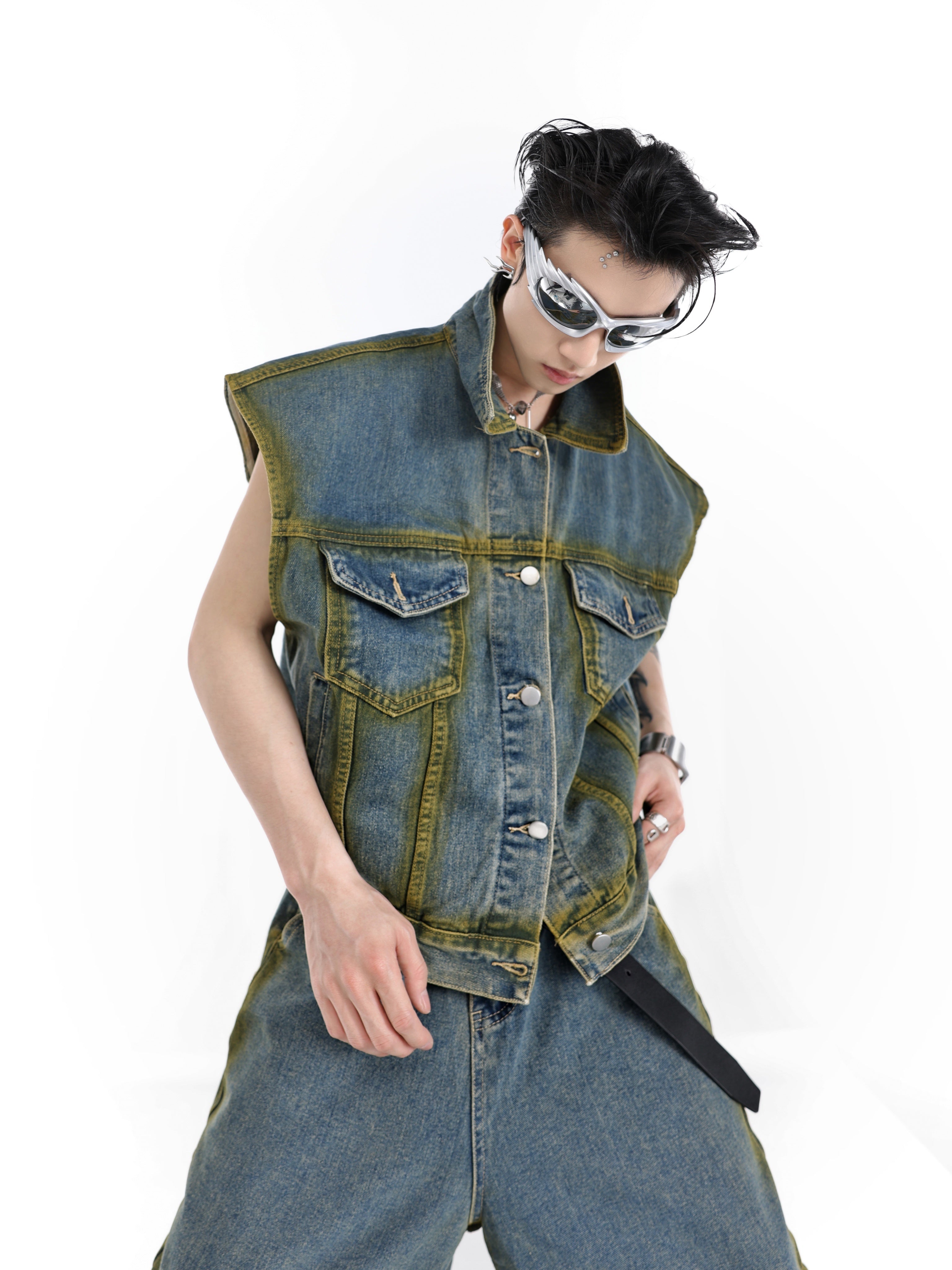 Vintage-Washed-Denim-Vest-Set---Hand-Painted-Sleeveless-Streetwear-Blue-Top