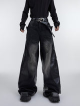 Vintage-Washed-Distressed-Denim-Jeans---Deconstructed-PU-Patchwork-Pants-Black