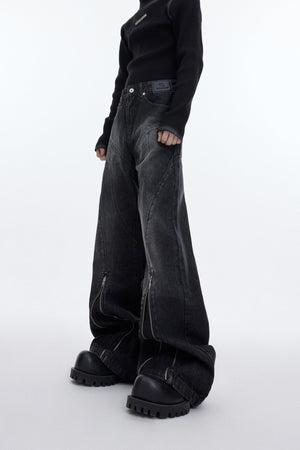 Vintage-Washed-Distressed-Flared-Jeans-with-Metal-Zipper-Gray