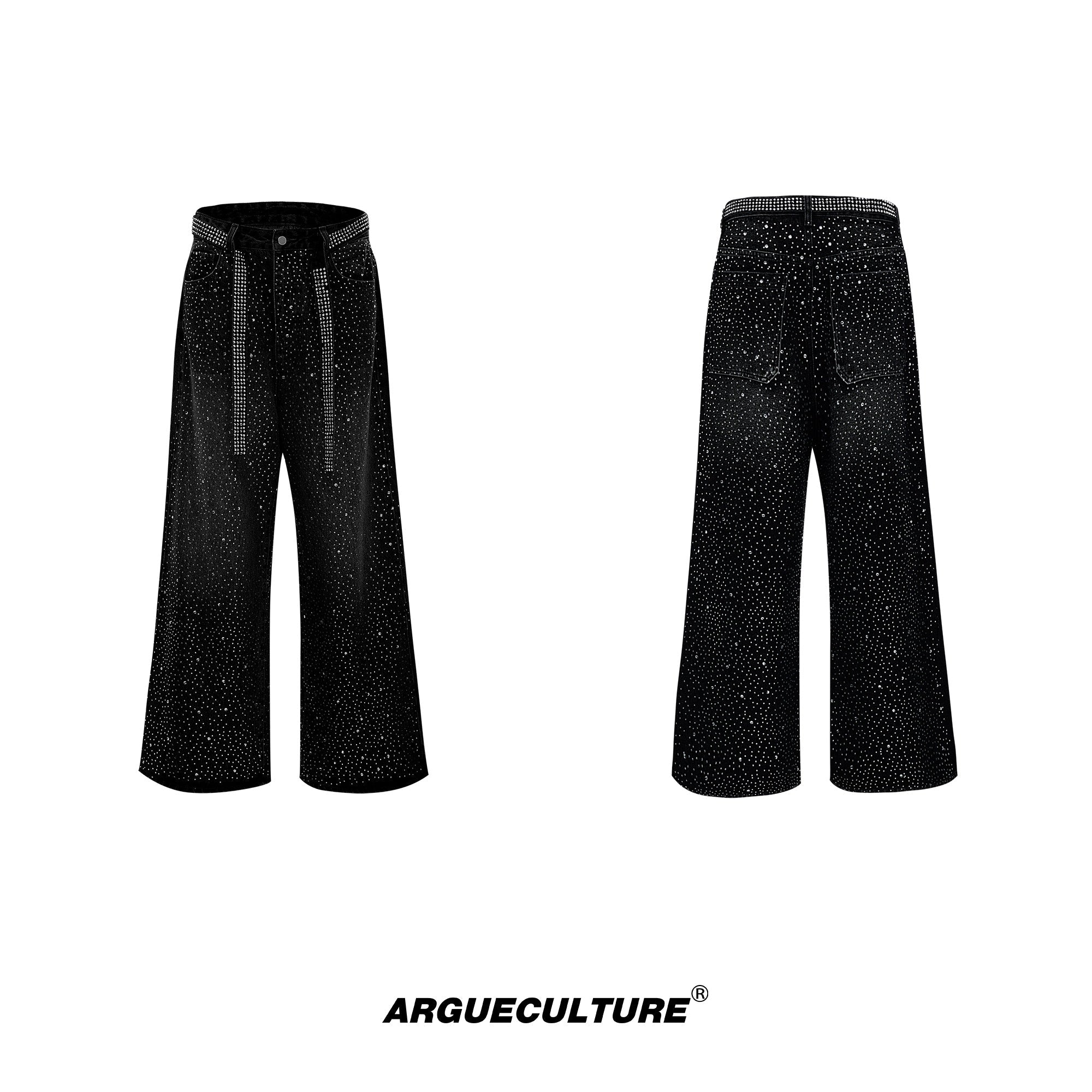 Vintage-Washed-Distressed-Star-Embroidered-Wide-Leg-Jeans-Black