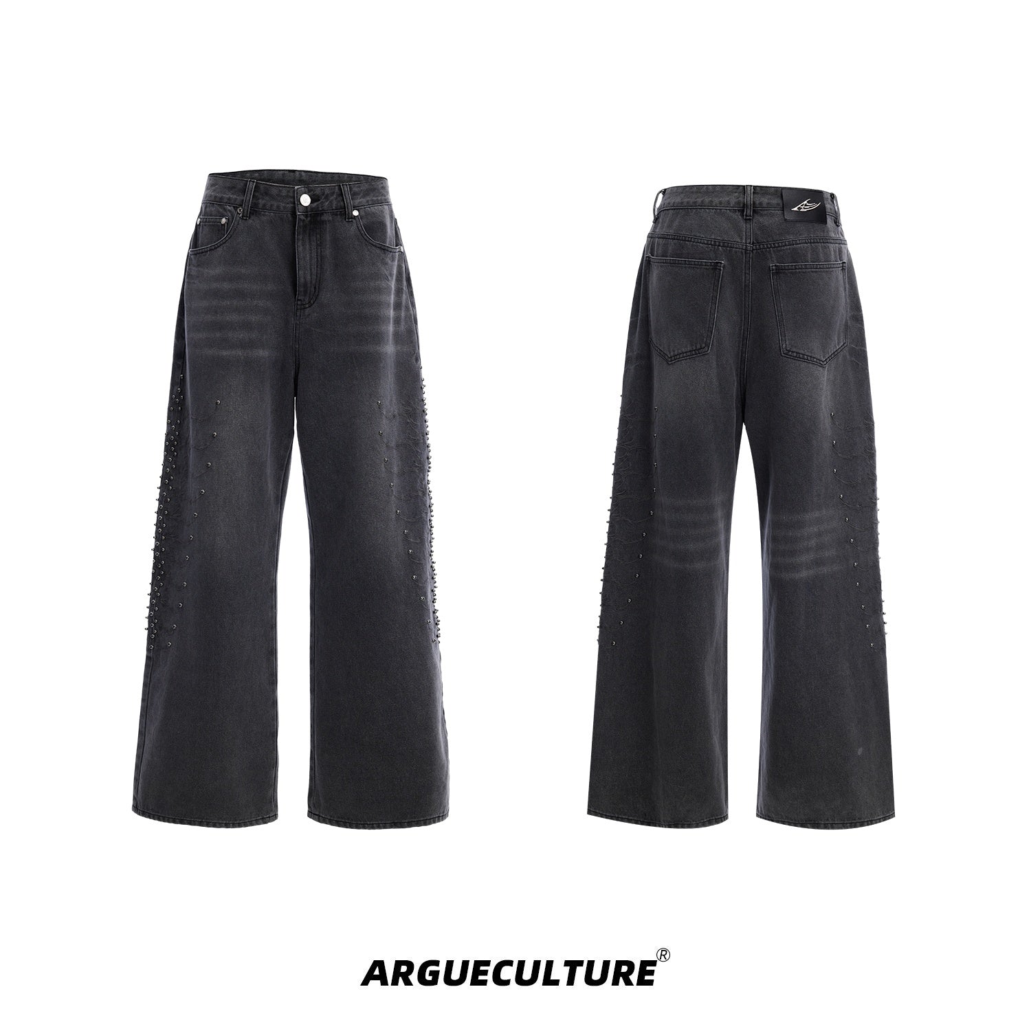 Vintage-Washed-Snake-Eye-Studded-Denim-Jeans-Gray-Bottoms