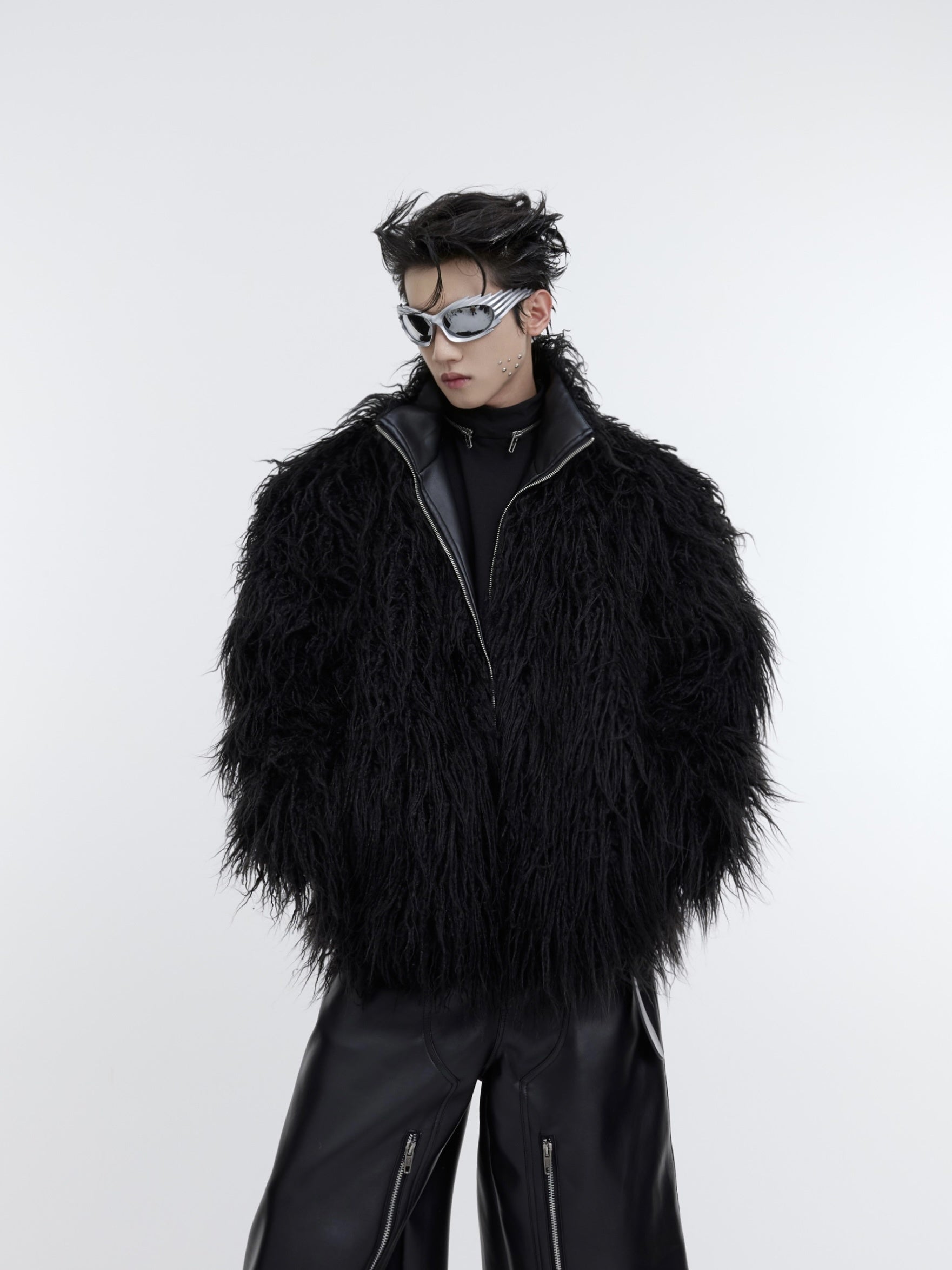 Vintage-Wave-Print-Heavyweight-Faux-Fur-Coat---Winter-Streetwear-Black