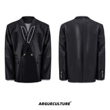 Waxed-Shoulder-Pad-Blazer-with-Pearl-Details---Streetwear-Black-Jacket