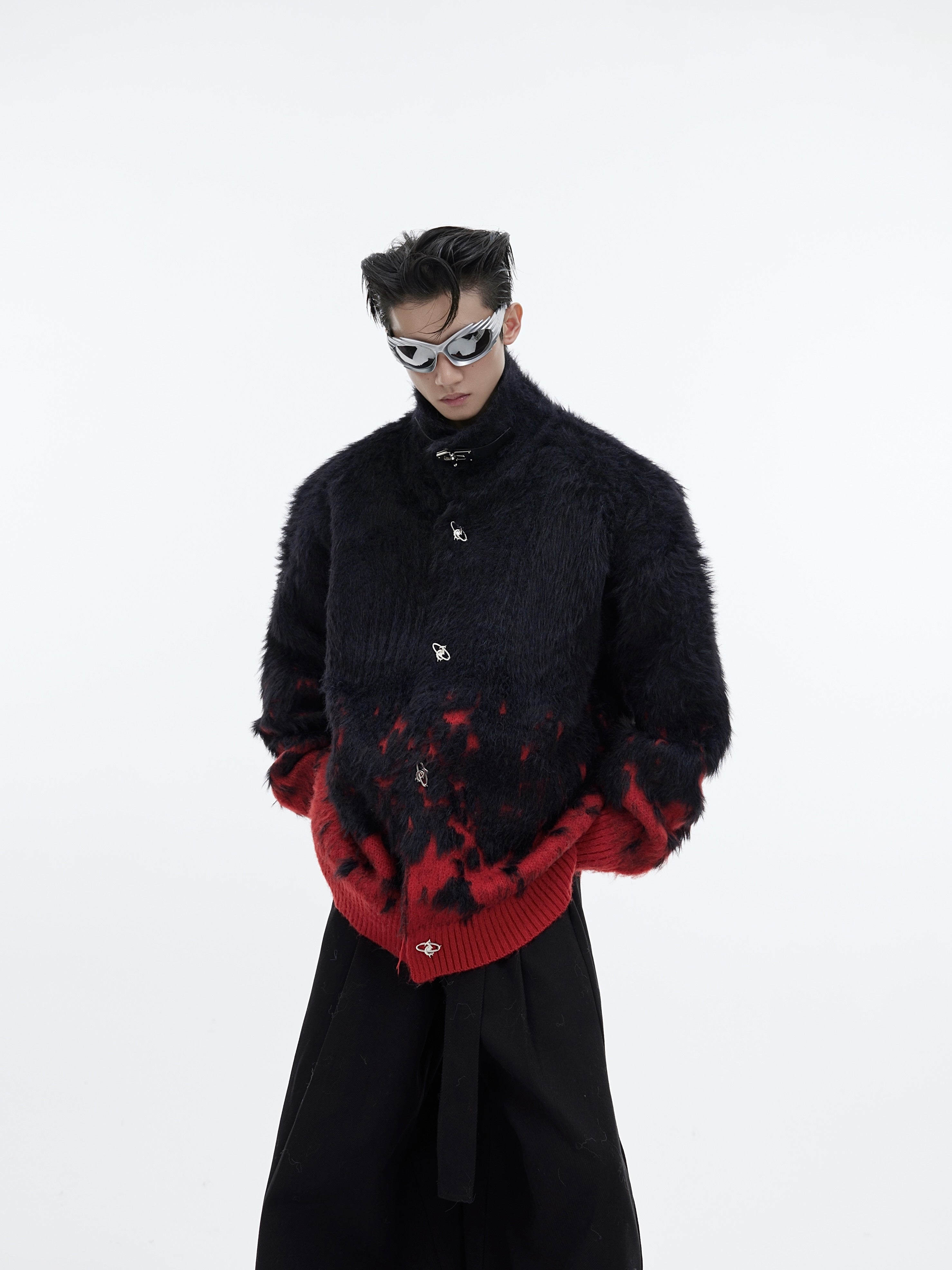Winter-Gradient-Knit-Sweater-with-Metal-Buttons---Faux-Fur-Trim-Red