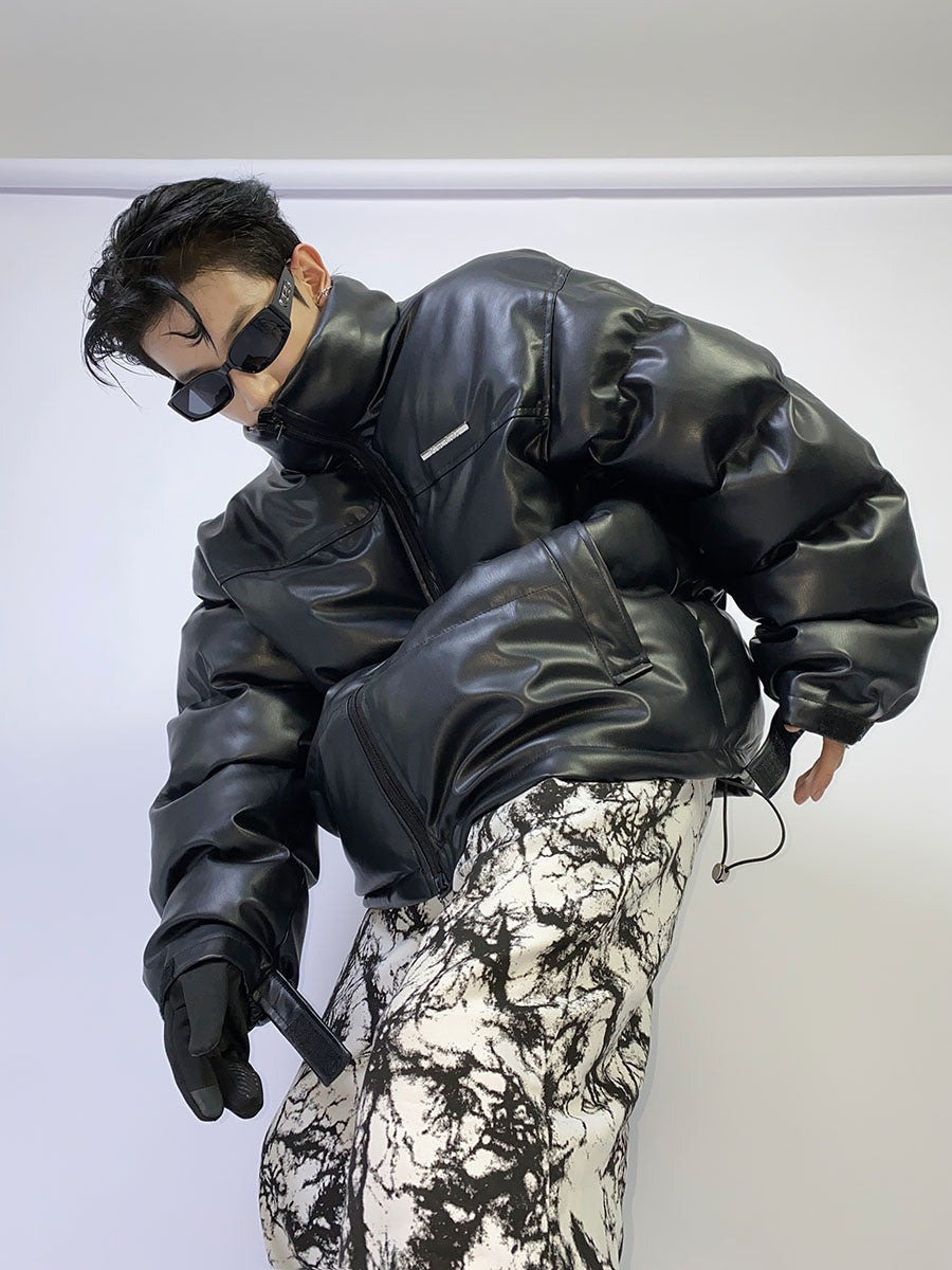 Winter-PU-Leather-Puffer-Jacket---Thickened-Metal-Detail-Streetwear-Coat-Black