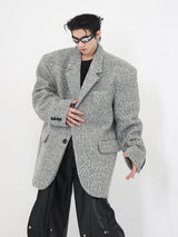 Wool-Blend-Oversized-Suit-Jacket---Thick-Shoulder-Pads---Striped-Gray