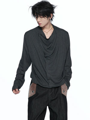 Asymmetric Cowl Neck Rayon Long Sleeve Streetwear Top - main image 1