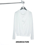 Asymmetric Cowl Neck Rayon Long Sleeve Streetwear Top - White