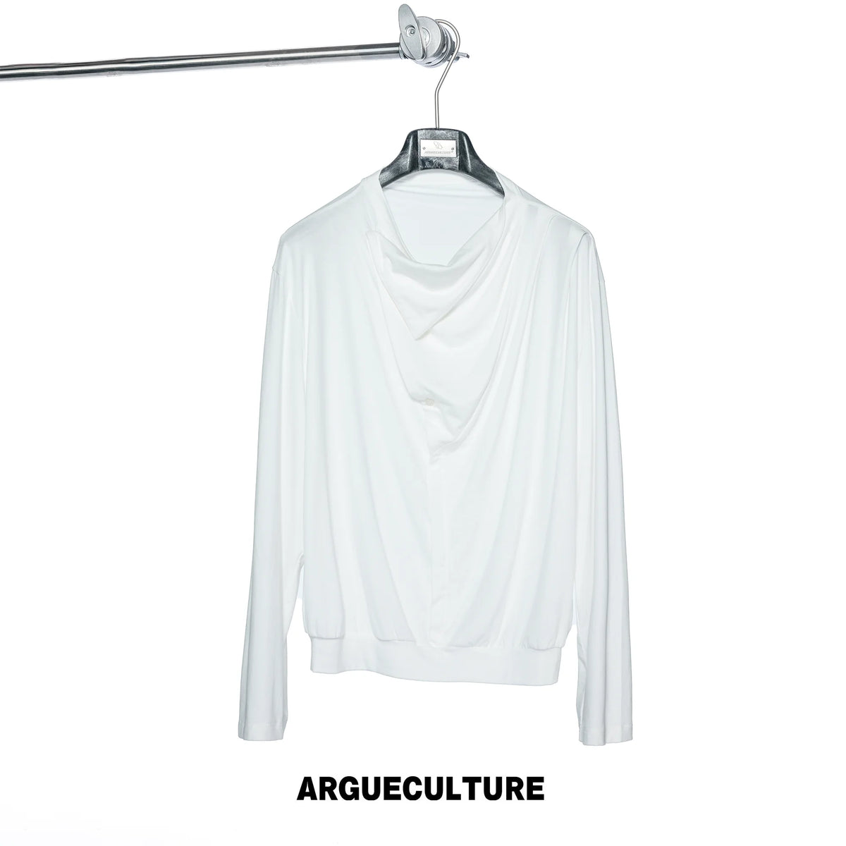 Asymmetric Cowl Neck Rayon Long Sleeve Streetwear Top - White