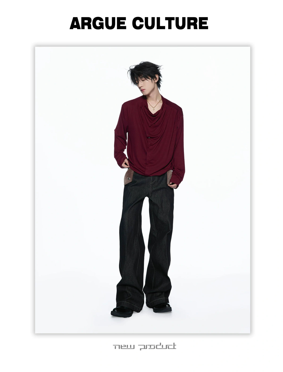 Asymmetric Cowl Neck Rayon Long Sleeve Streetwear Top - detail image 5