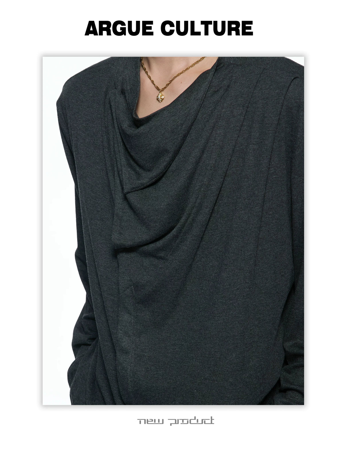 Asymmetric Cowl Neck Rayon Long Sleeve Streetwear Top - detail image 4