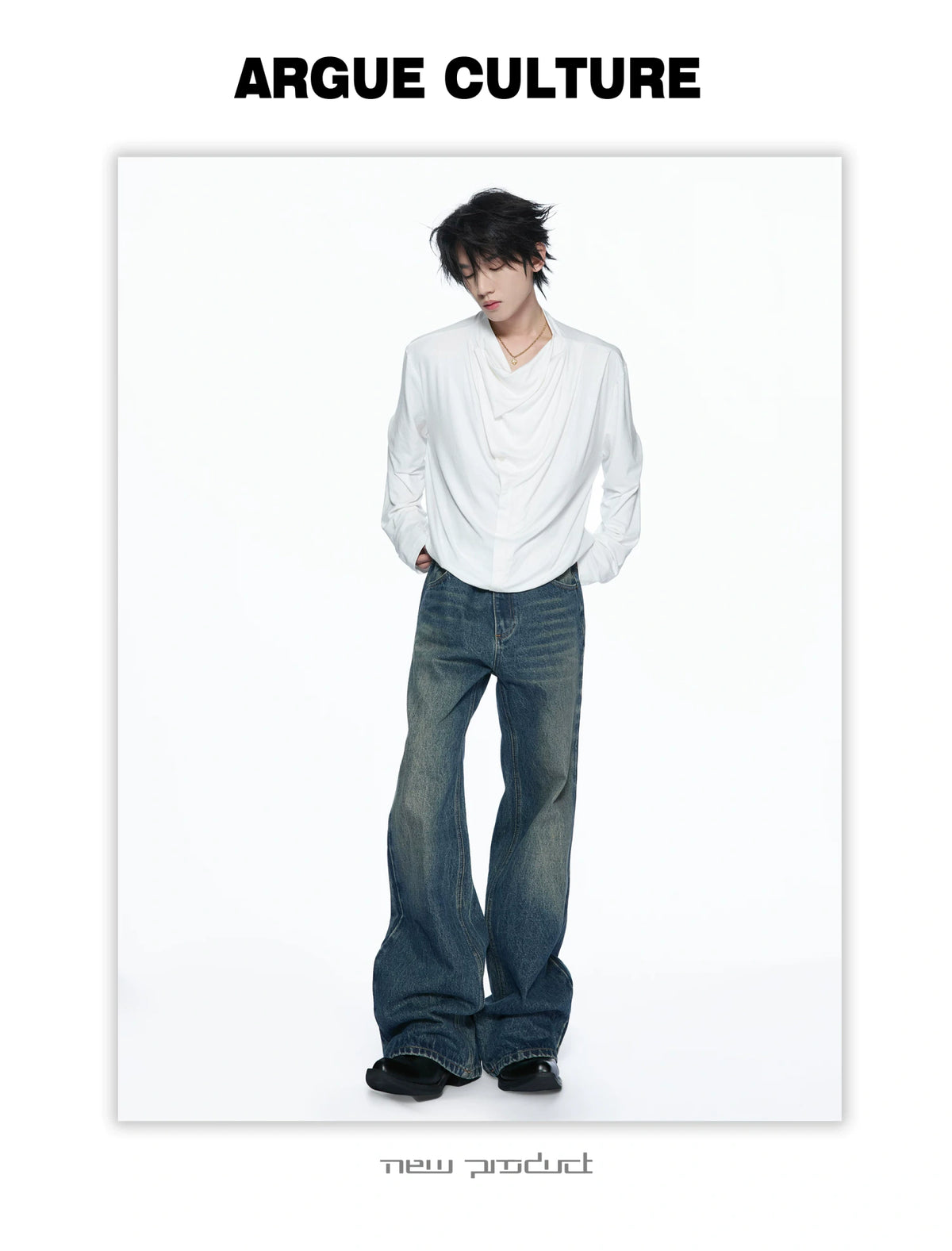 Asymmetric Cowl Neck Rayon Long Sleeve Streetwear Top - detail image 3