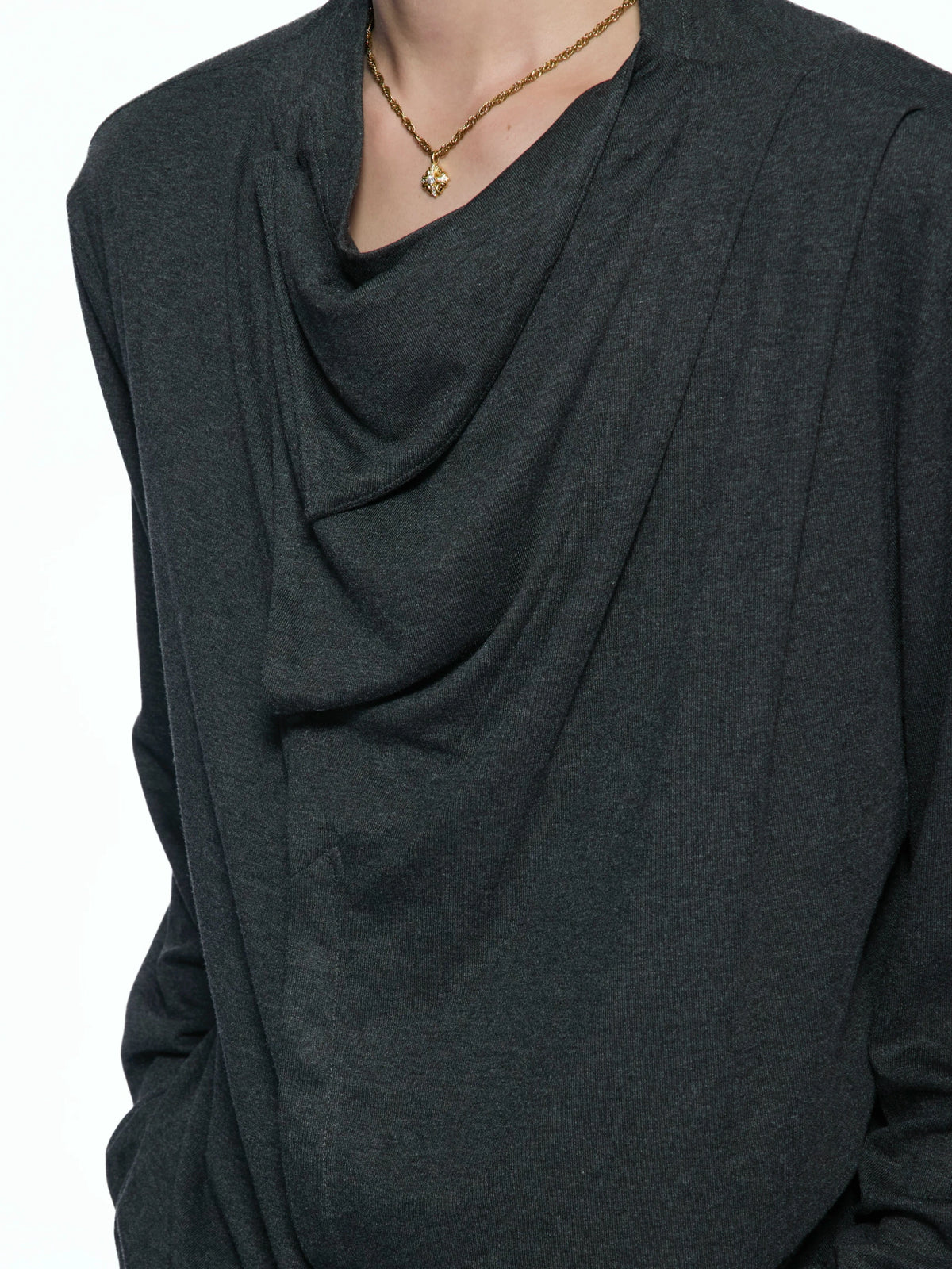 Asymmetric Cowl Neck Rayon Long Sleeve Streetwear Top - main image 5