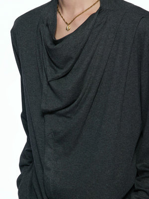 Asymmetric Cowl Neck Rayon Long Sleeve Streetwear Top - main image 5