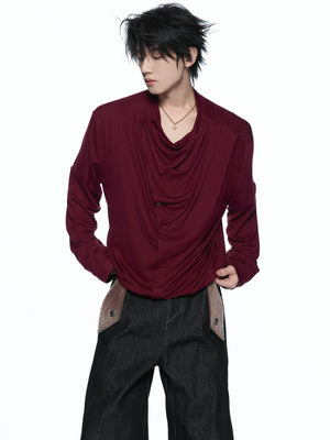 Asymmetric Cowl Neck Rayon Long Sleeve Streetwear Top - main image 2