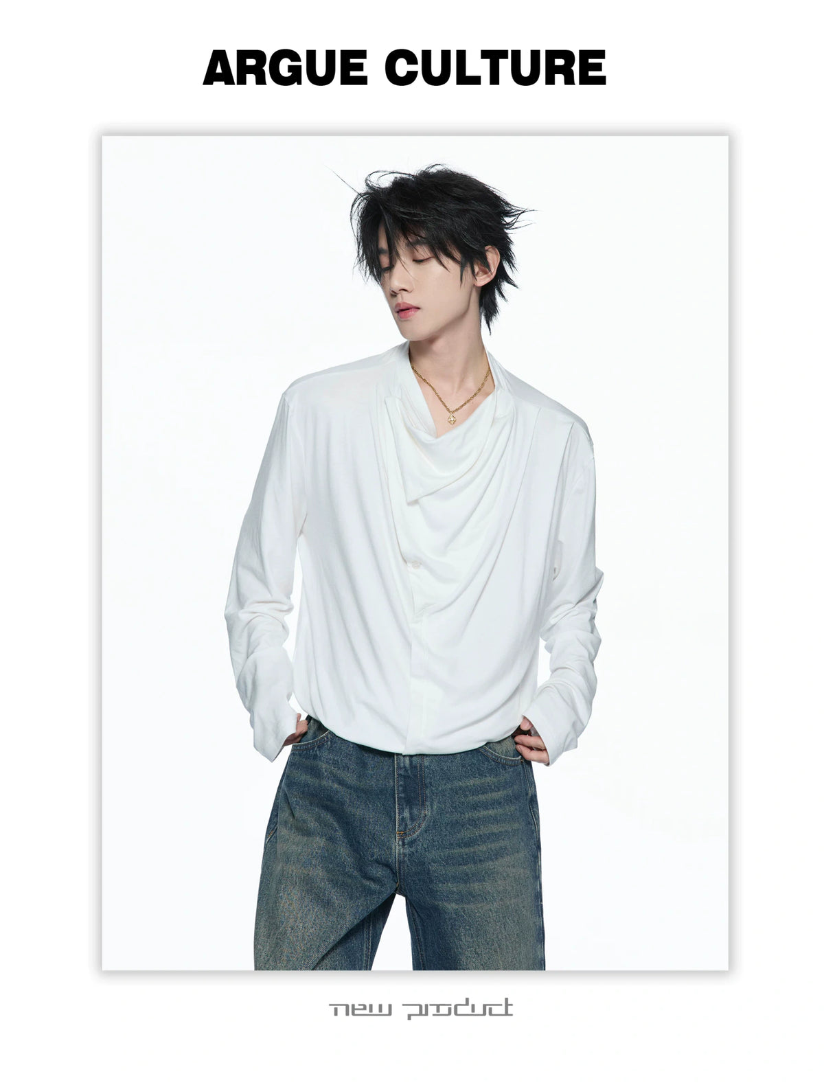 Asymmetric Cowl Neck Rayon Long Sleeve Streetwear Top - detail image 6