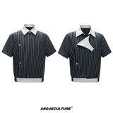 Asymmetric Embroidered Striped Short-Sleeve Shirt - Black T-Shirt