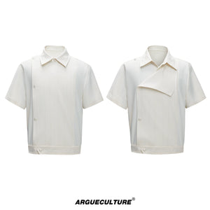 Asymmetric Embroidered Striped Short-Sleeve Shirt - White T-Shirt