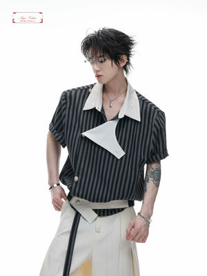 Asymmetric Embroidered Striped Short-Sleeve Shirt - main image 5
