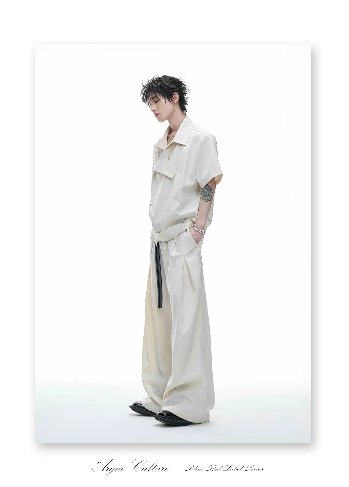 Asymmetric Embroidered Striped Short-Sleeve Shirt - detail image 24