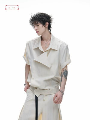 Asymmetric Embroidered Striped Short-Sleeve Shirt - main image 2