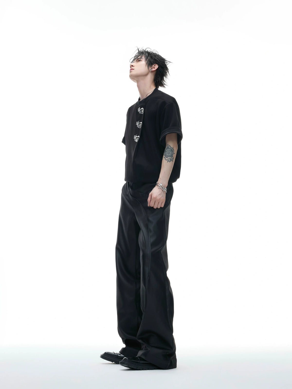 Asymmetric Placket Embroidered Rayon Blend T-Shirt - main image 5