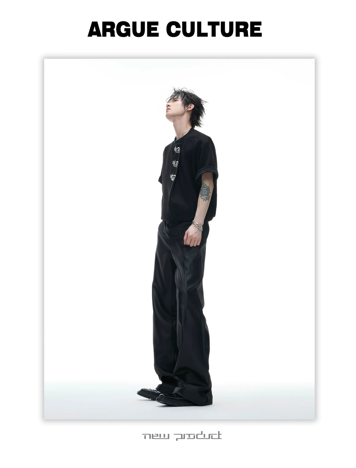 Asymmetric Placket Embroidered Rayon Blend T-Shirt - detail image 8