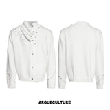 Asymmetric Twisted Collar Studded Knit Cardigan - White