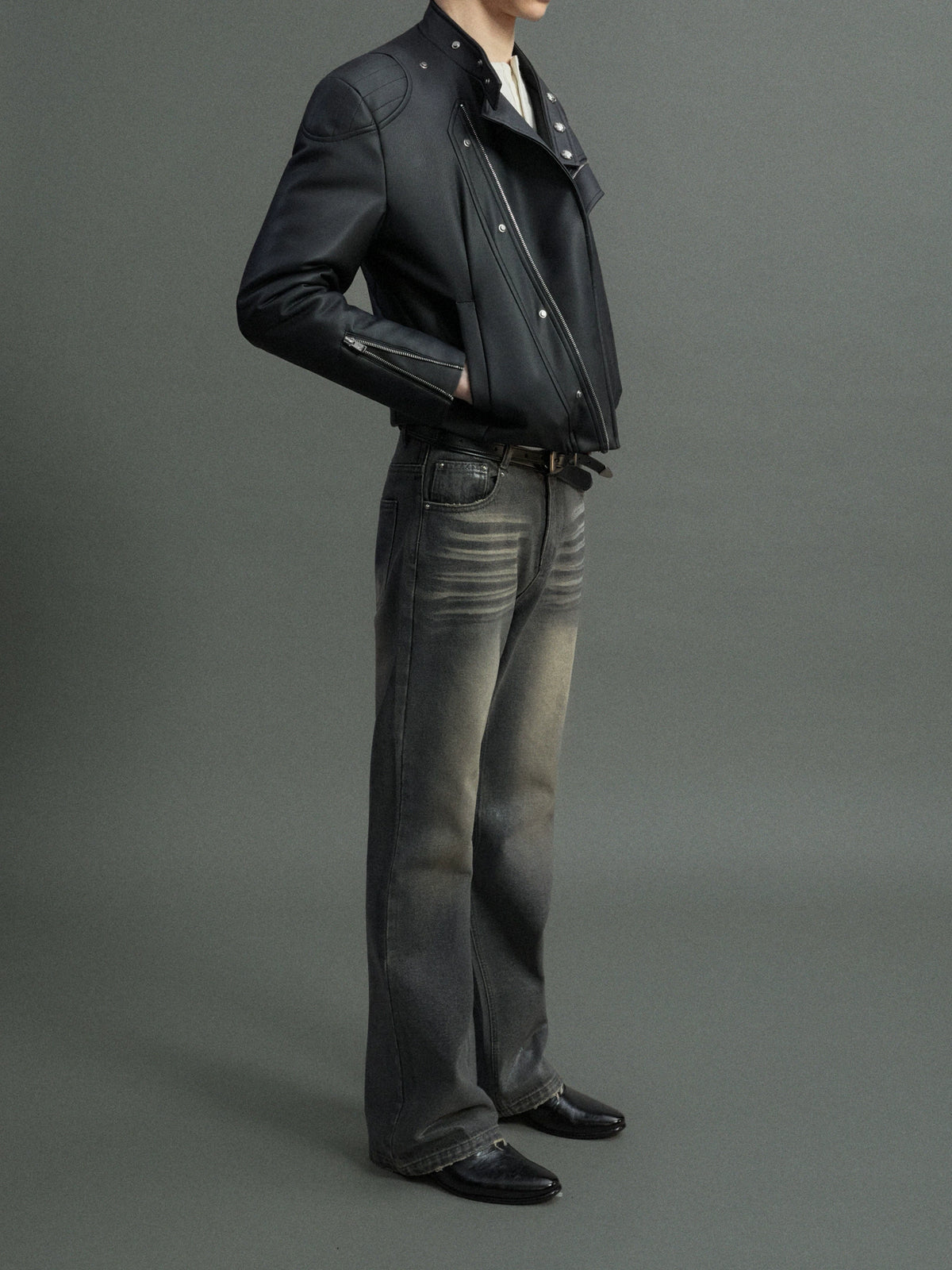 Asymmetric Zip Faux Leather Jacket with Fur Lining - main image 2