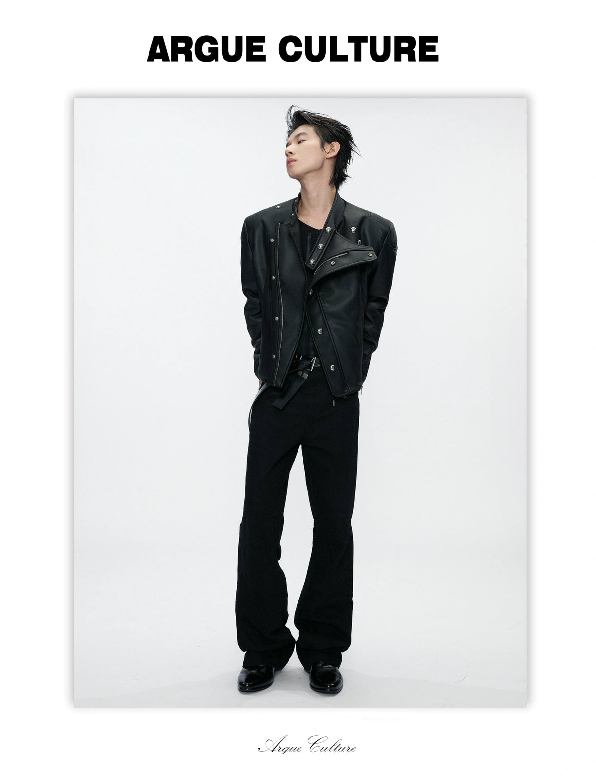 Asymmetric Zip Faux Leather Jacket with Fur Lining - detail image 5