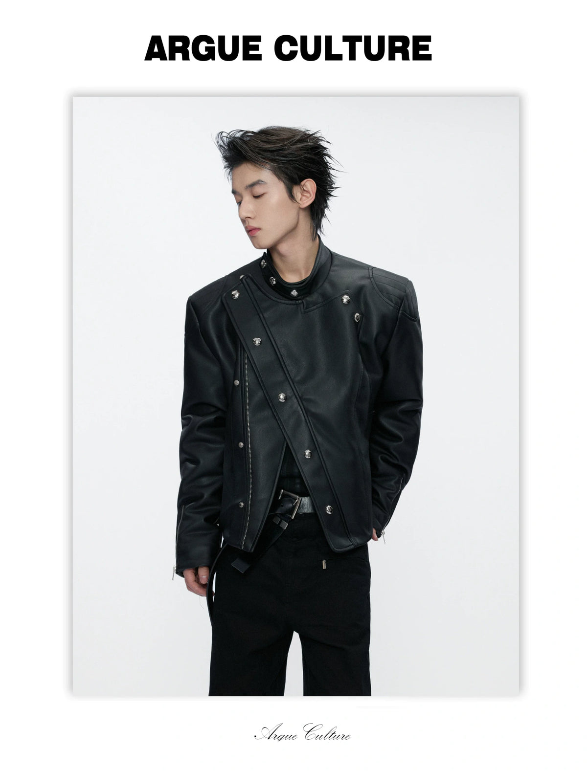 Asymmetric Zip Faux Leather Jacket with Fur Lining - detail image 3