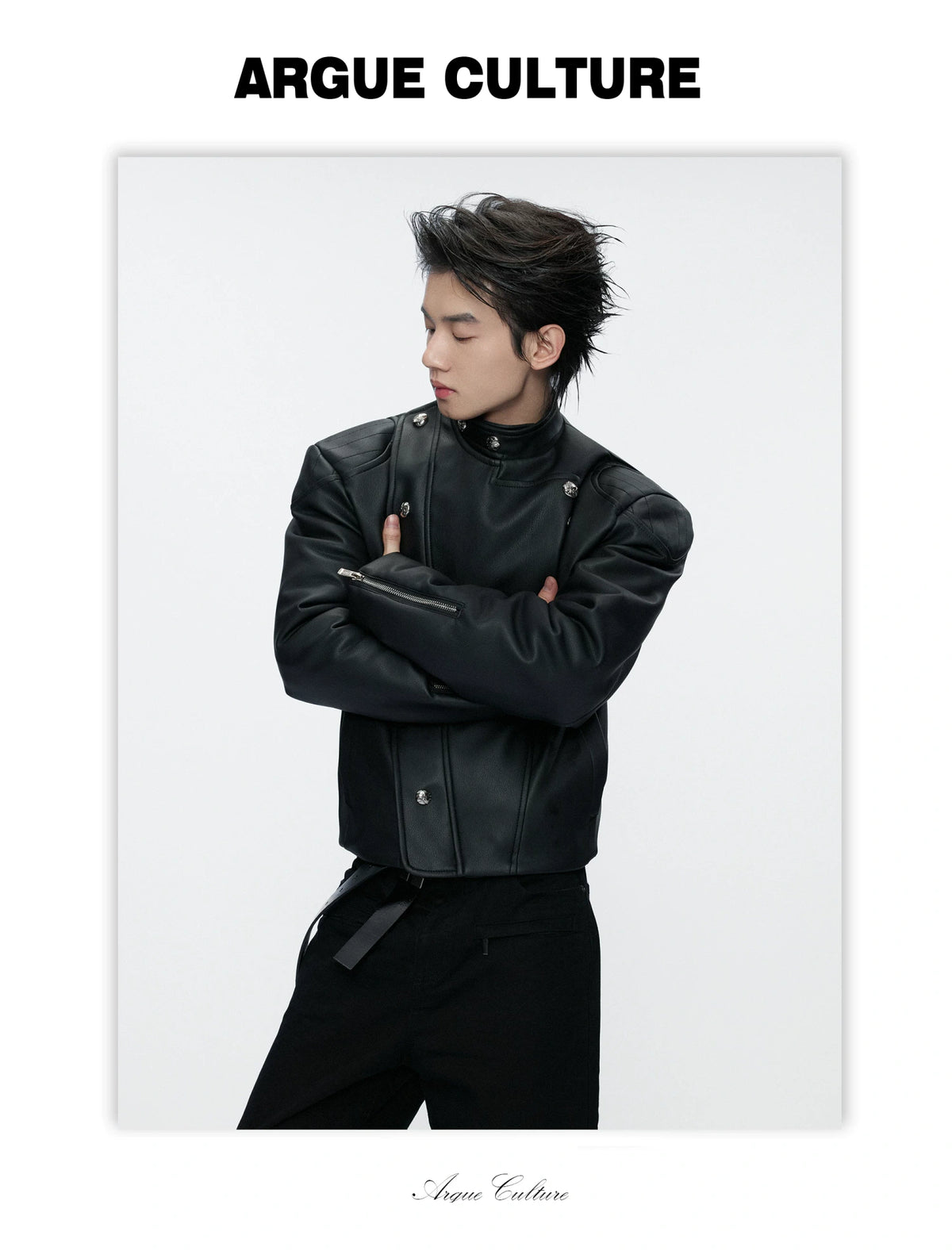 Asymmetric Zip Faux Leather Jacket with Fur Lining - detail image 4