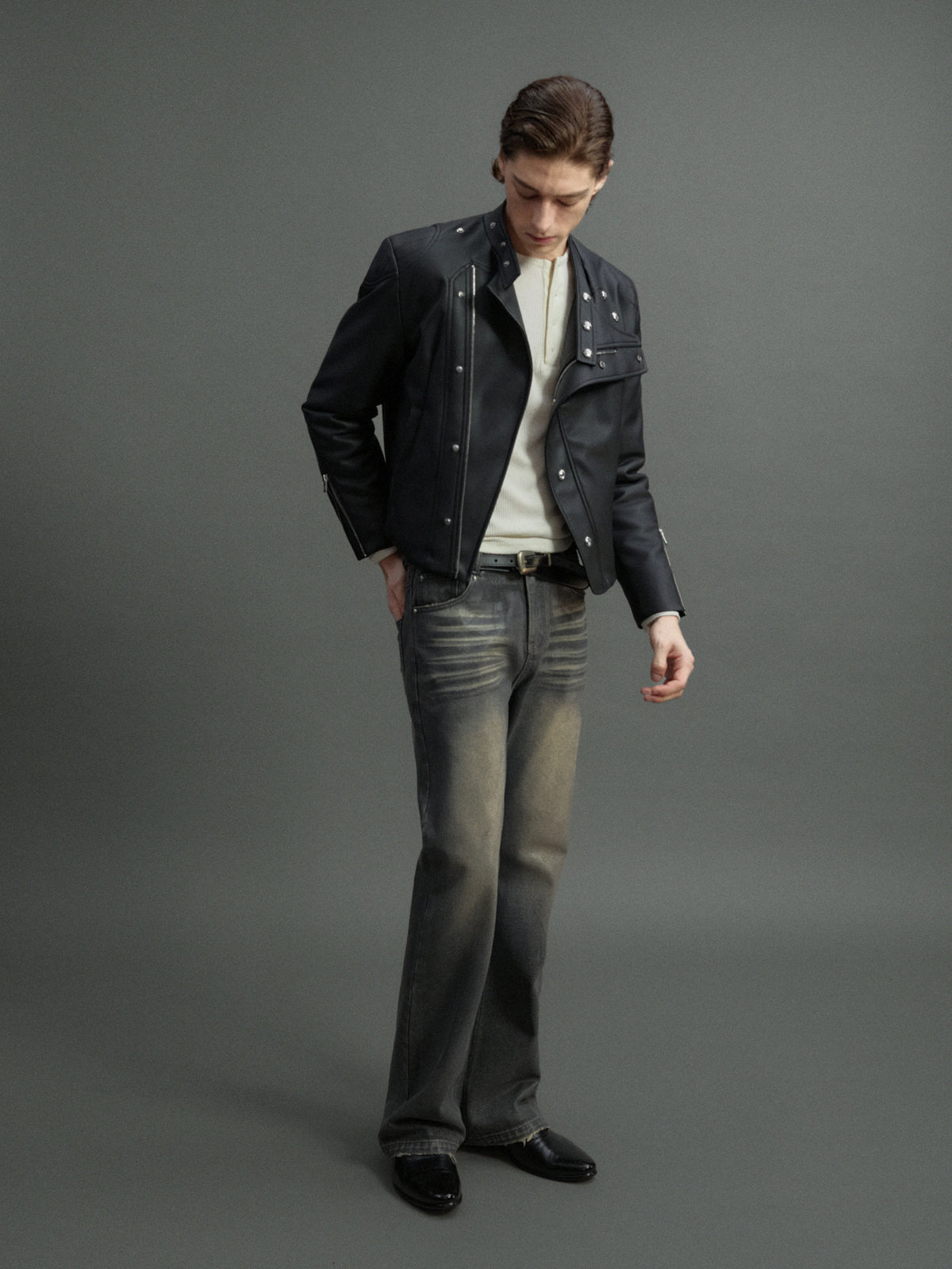 Asymmetric Zip Faux Leather Jacket with Fur Lining - main image 3