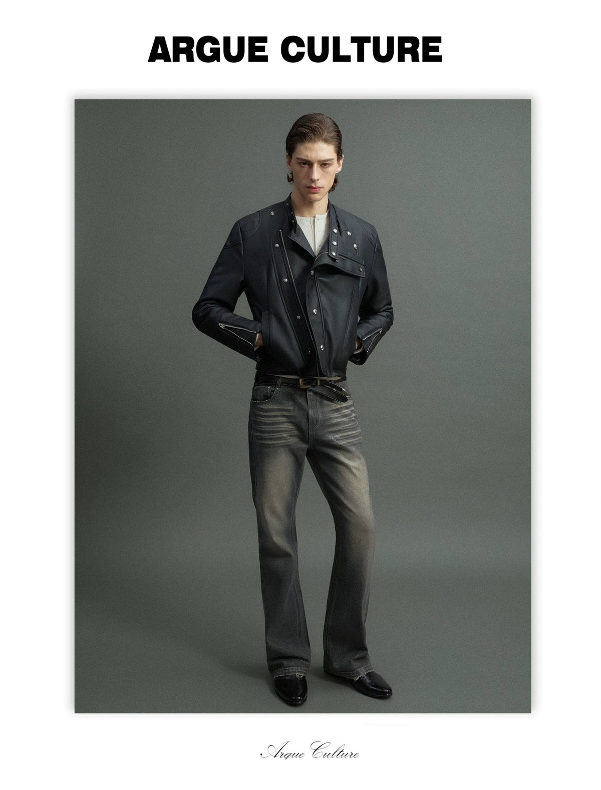 Asymmetric Zip Faux Leather Jacket with Fur Lining - detail image 8