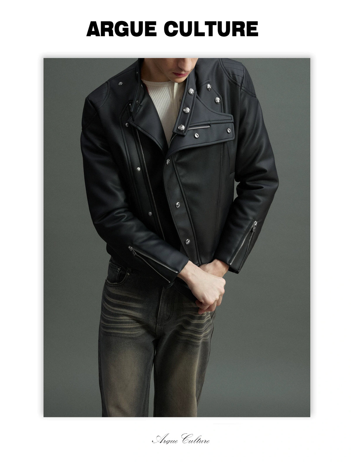Asymmetric Zip Faux Leather Jacket with Fur Lining - detail image 6