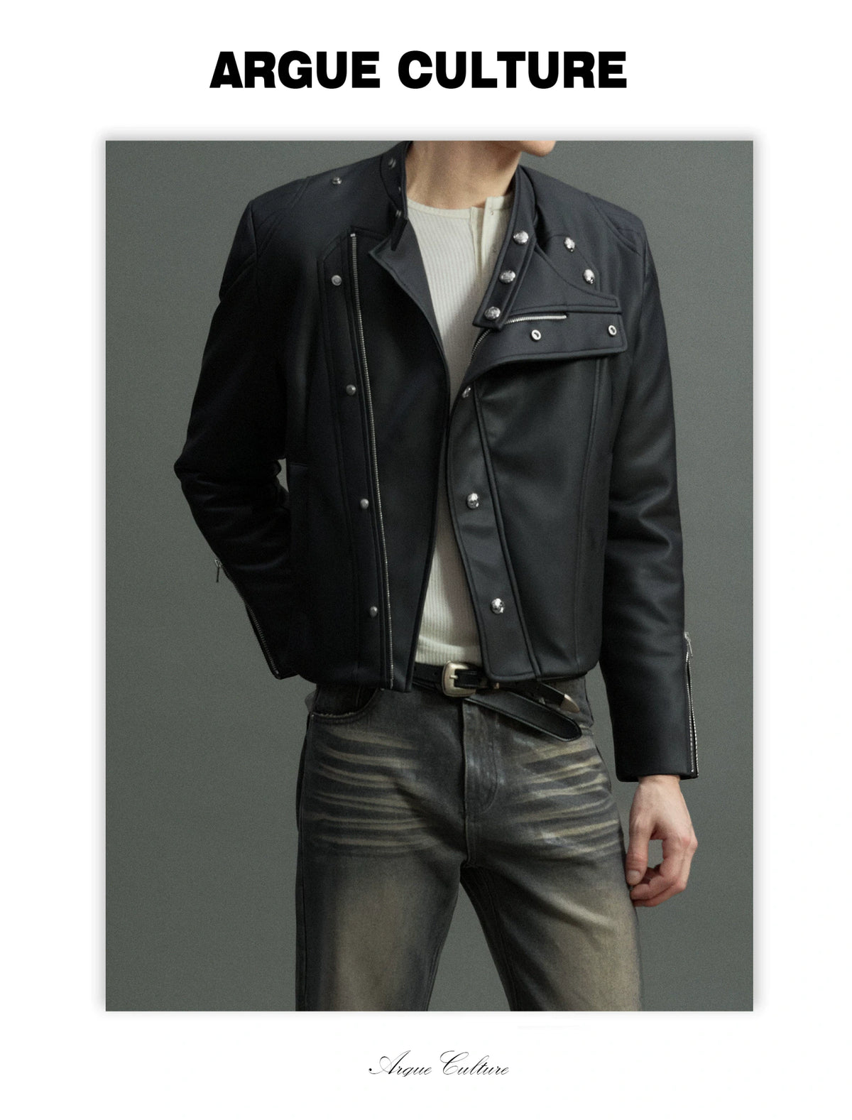 Asymmetric Zip Faux Leather Jacket with Fur Lining - detail image 7
