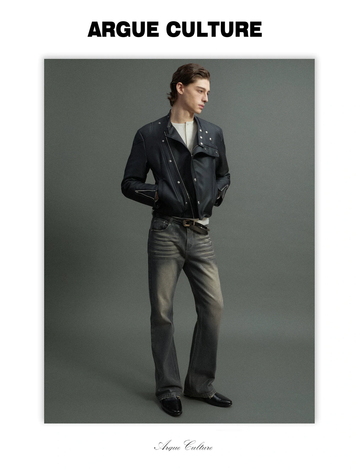 Asymmetric Zip Faux Leather Jacket with Fur Lining - detail image 9