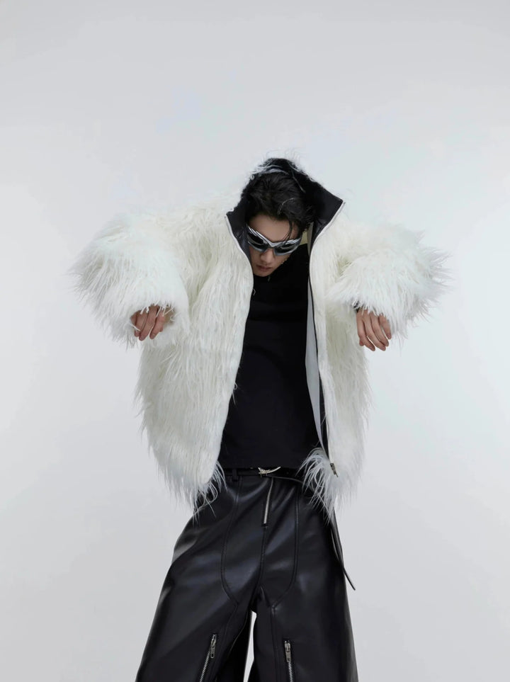 Autumn - Winter Faux Fur Heavy Coat | Ripple - Effect Long Hair Cotton Jacket - ArguE CulturE