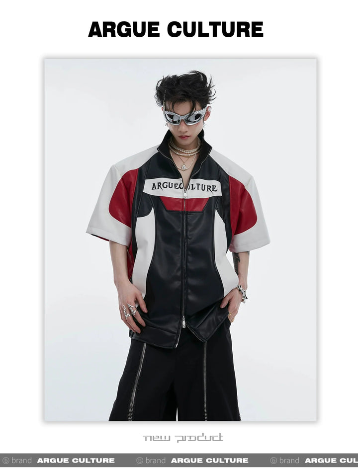 Avant - Garde Color Block Biker Faux Leather Jacket with Deconstructed - ArguE CulturE